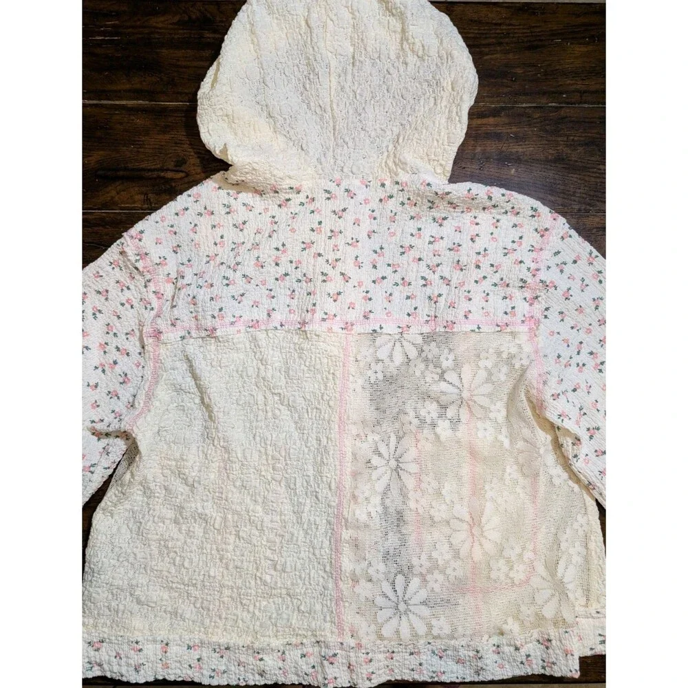 POL Floral Lace Hoodie S Jacket Boho Coquette Cottagecore Balloon Sleeve Shacket - Picture 13 of 14